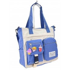 На фото 3 - Молодежная  сумка шоппер из текстиля, цвет белый с синим