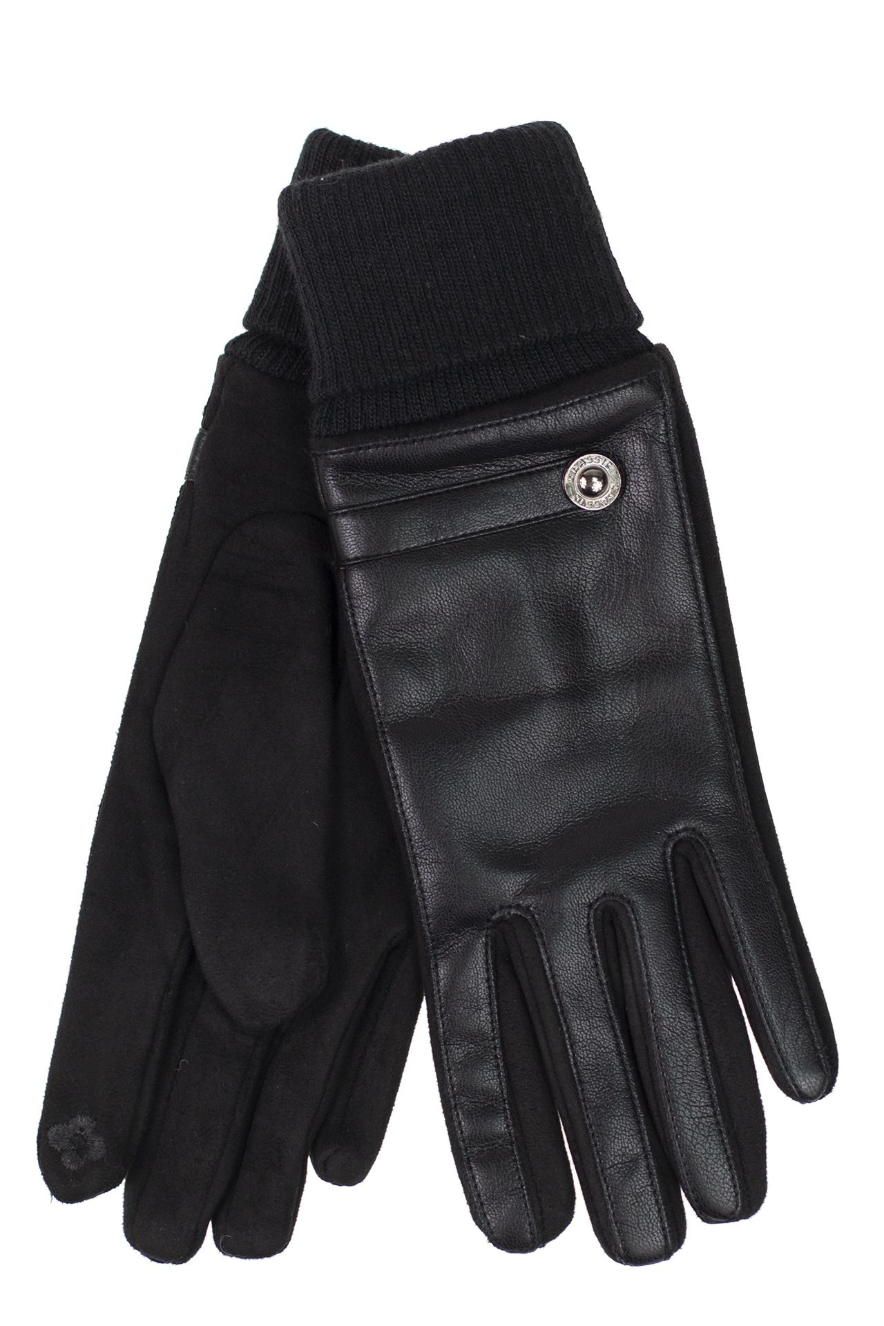 На фото 1 - Кожаные женские перчатки на флисе, цвет чёрный