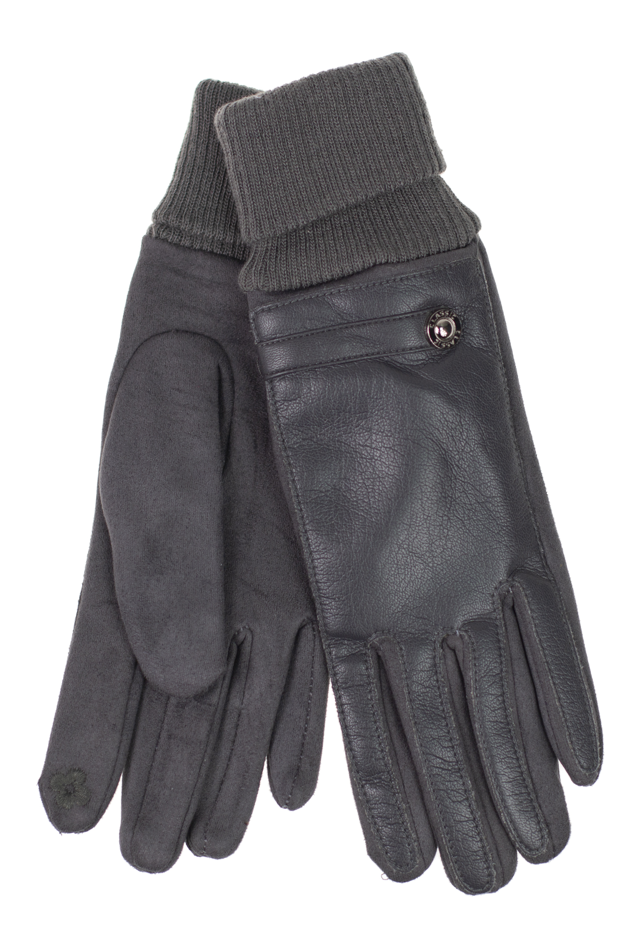 На фото 1 - Кожаные женские перчатки на флисе, цвет серый