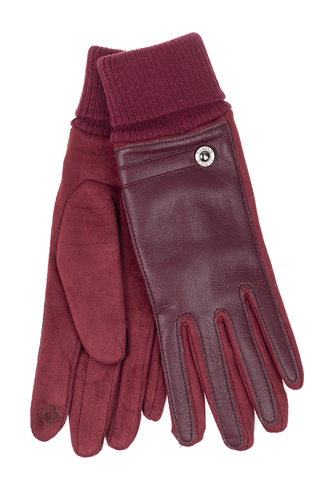 На фото 1 - Кожаные женские перчатки на флисе, цвет бордо