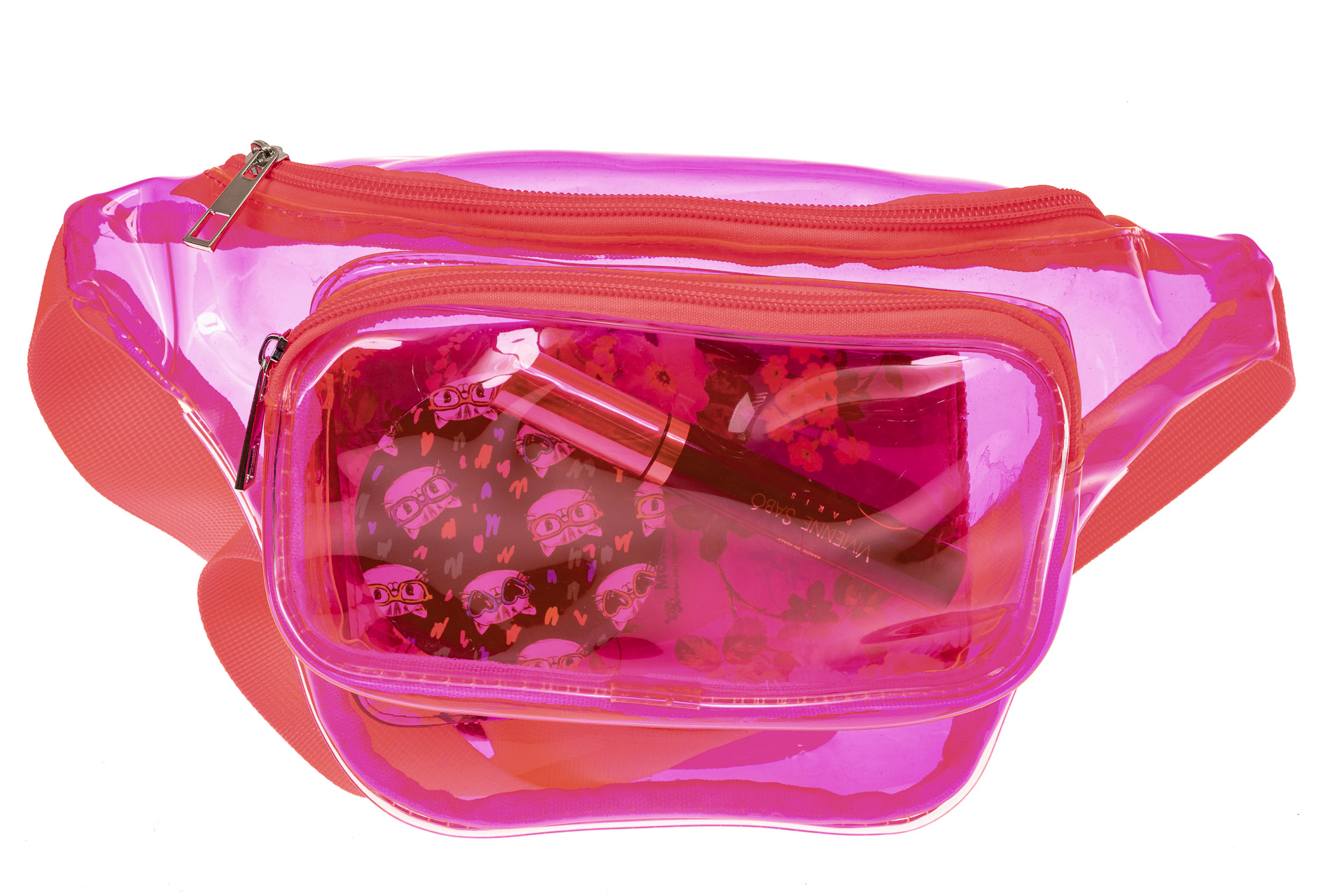 На фото 3 - Поясная прозрачная сумка из винила, цвет фуксия