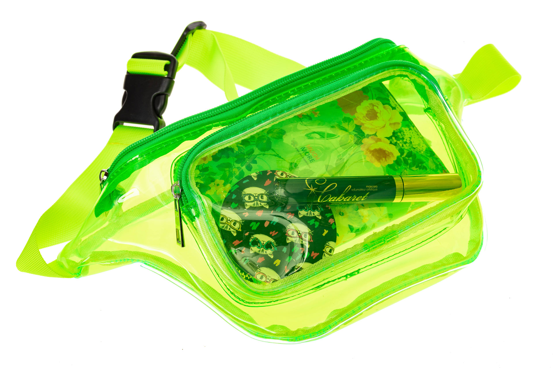 На фото 1 - Поясная прозрачная сумка из винила, цвет зеленый