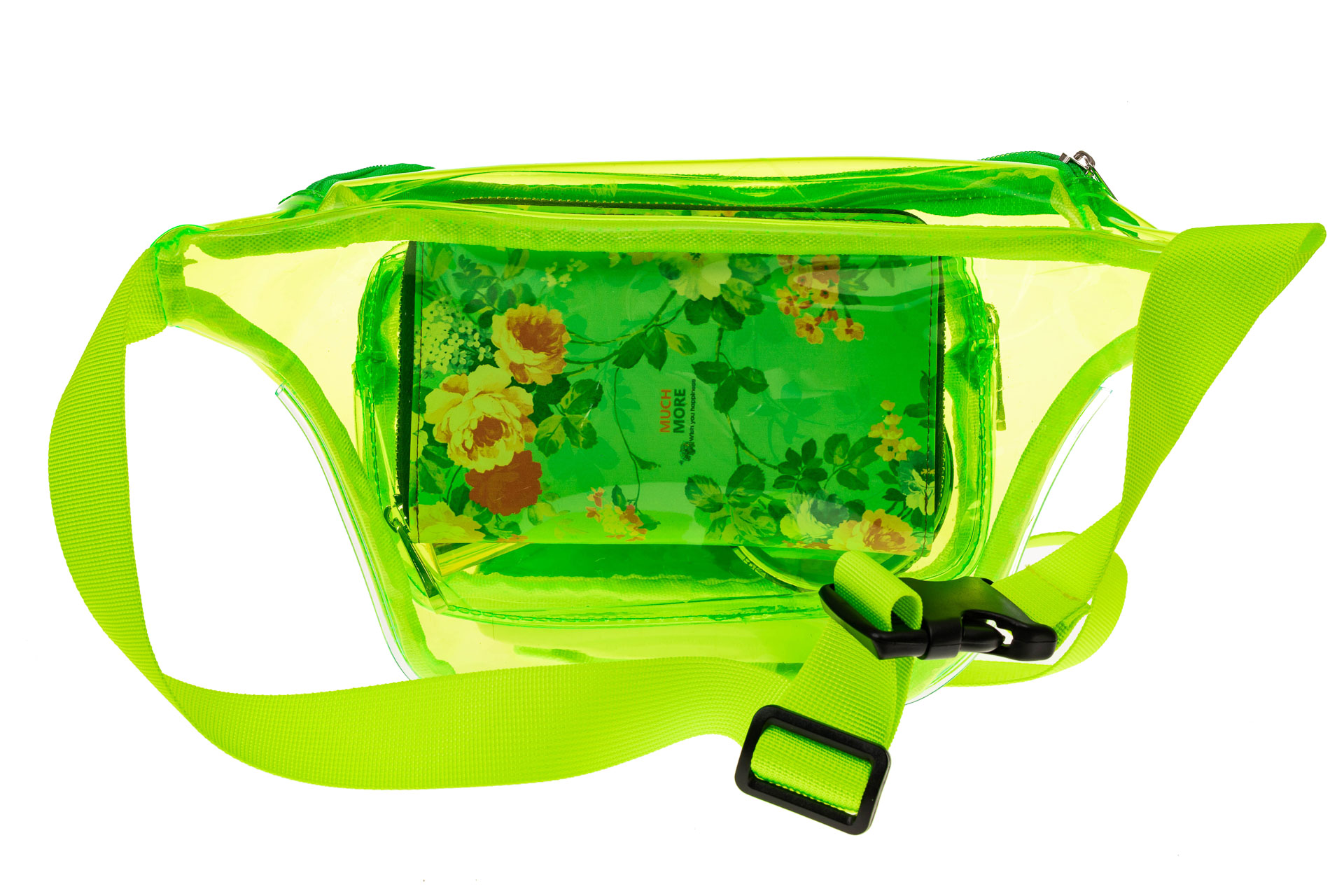 На фото 2 - Поясная прозрачная сумка из винила, цвет зеленый