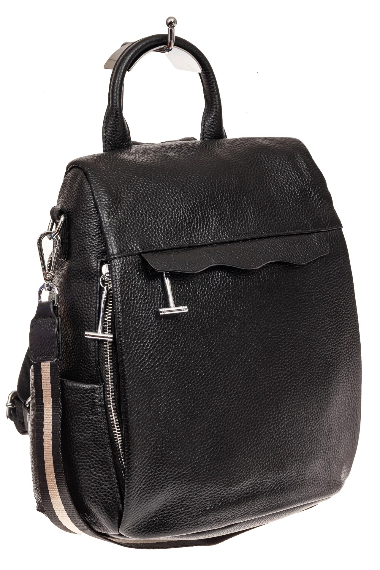 На фото 1 - Рюкзак «Антивор» из натуральной кожи, цвет черный