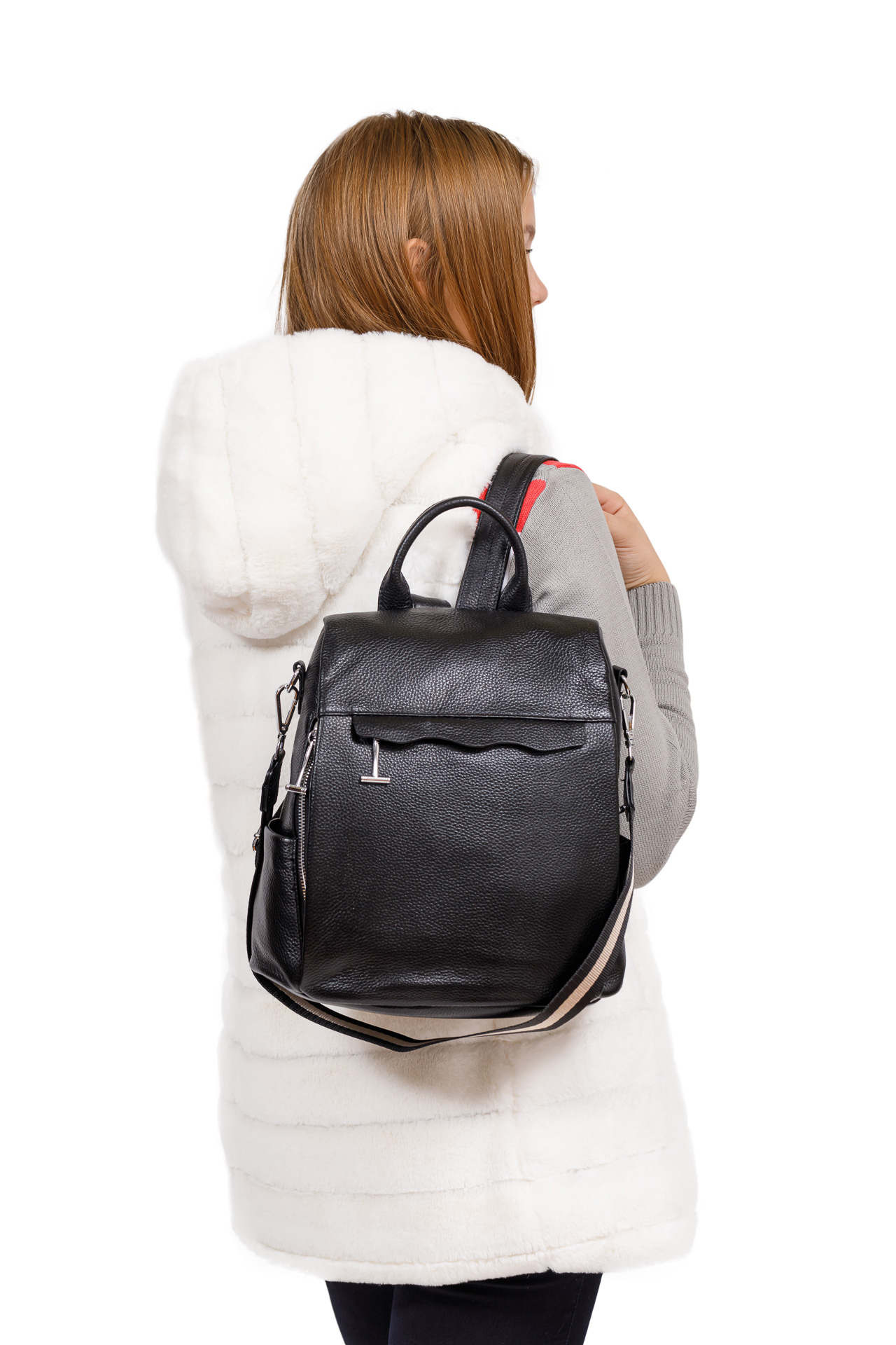 На фото 4 - Рюкзак «Антивор» из натуральной кожи, цвет черный