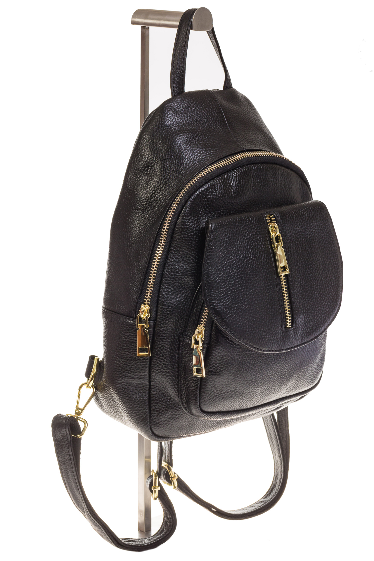 На фото 1 - Черный городской рюкзак из кожи для женщин 6016