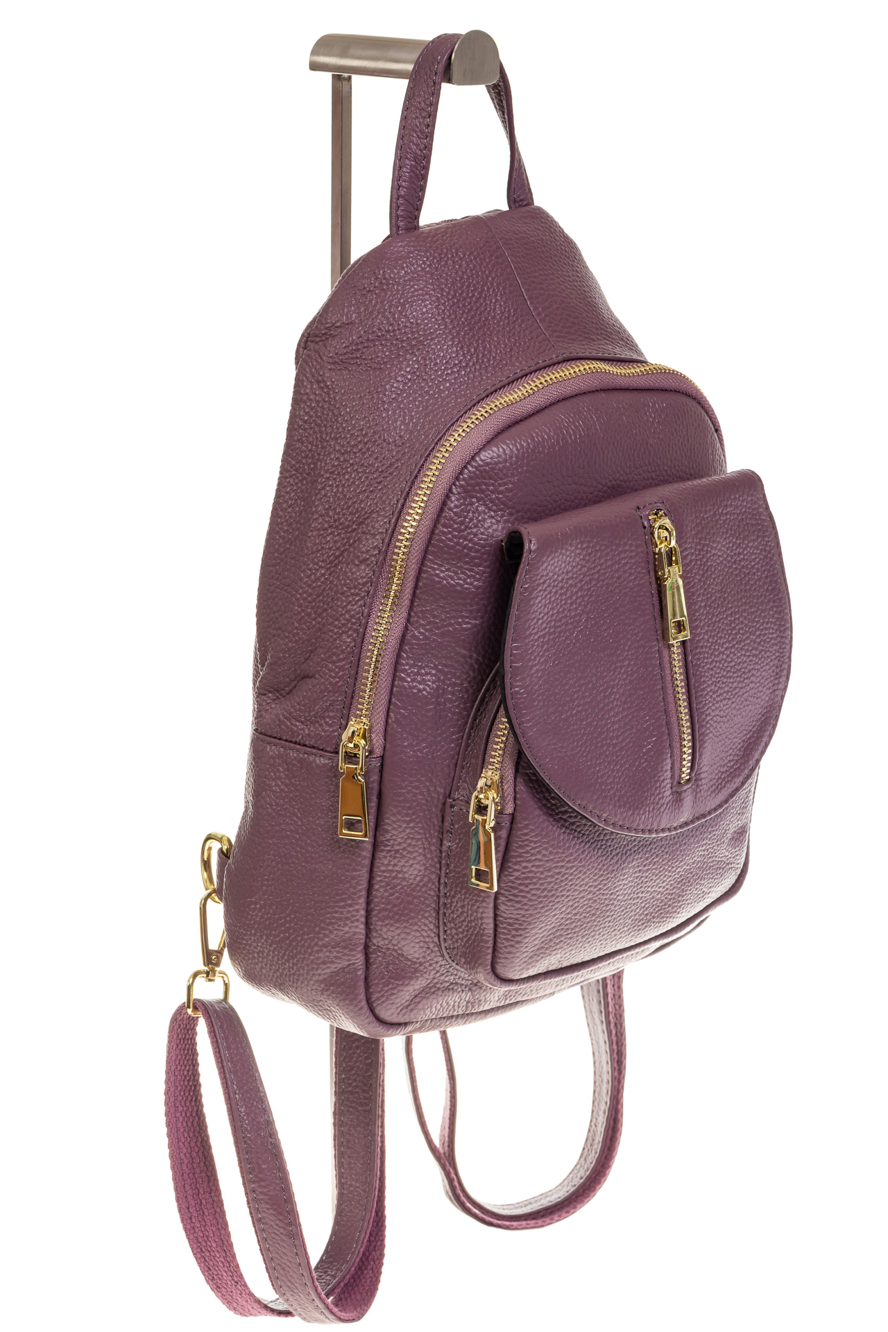На фото 1 - Городской рюкзак из кожи для женщин цвет пудра 6016