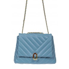 На фото 2 - Стёганая женская сумка из экокожи с ручками-цепочками, цвет голубой