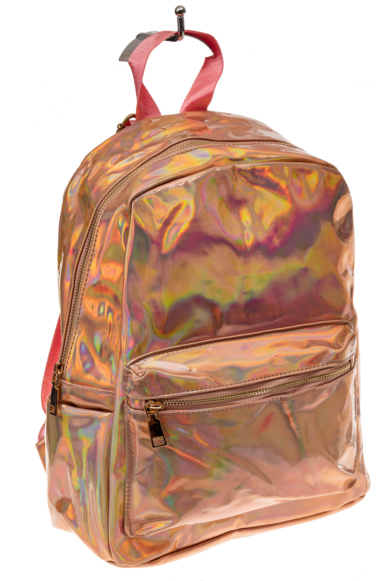На фото 1 - Молодежный рюкзак из искусственной кожи, цвет розовый хамелеон
