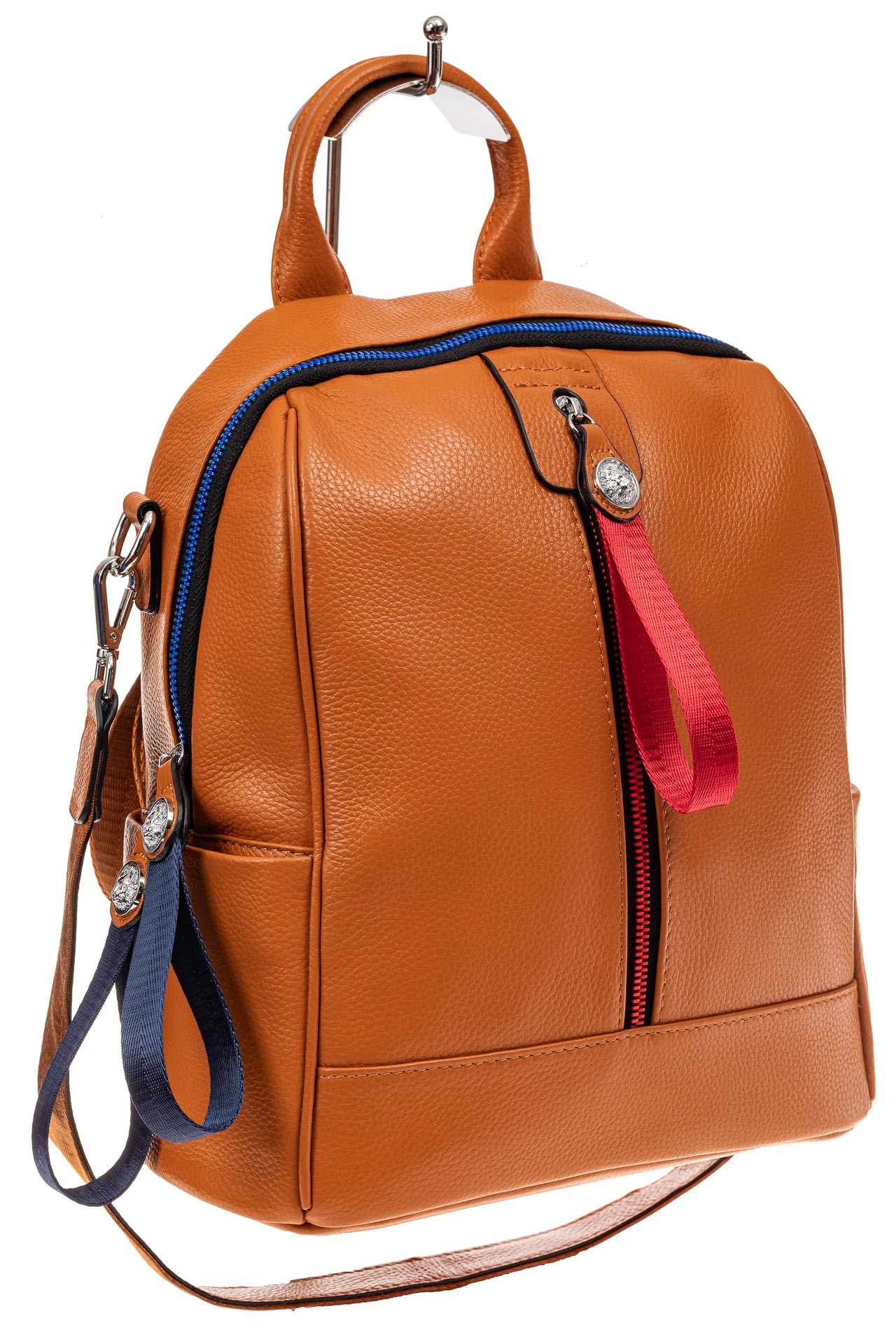 На фото 1 - Женский рюкзак из натуральной кожи, цвет рыжий