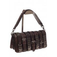 На фото 1 - Модная сумка багет из искусственной кожи, цвет коричневый