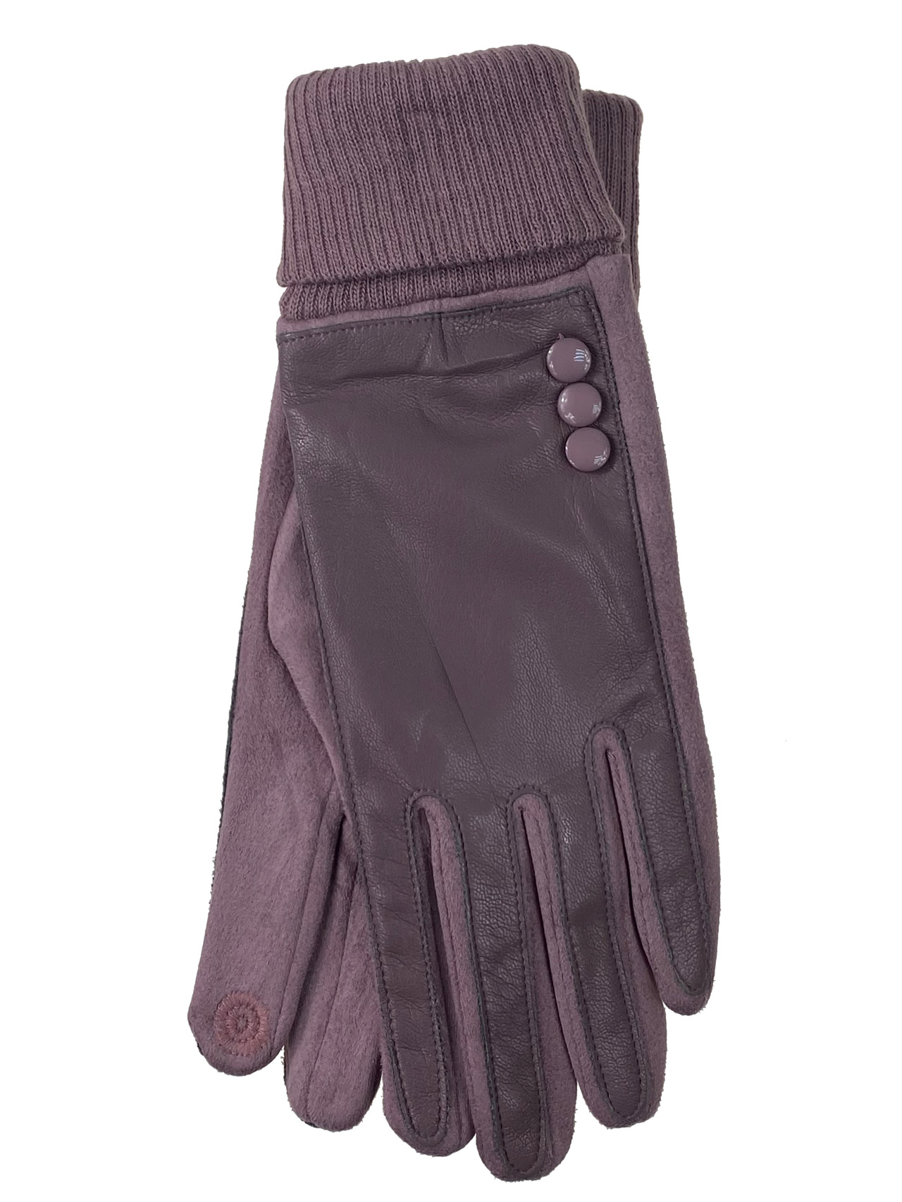 На фото 1 - Кожаные женские перчатки на флисе, цвет сиреневый