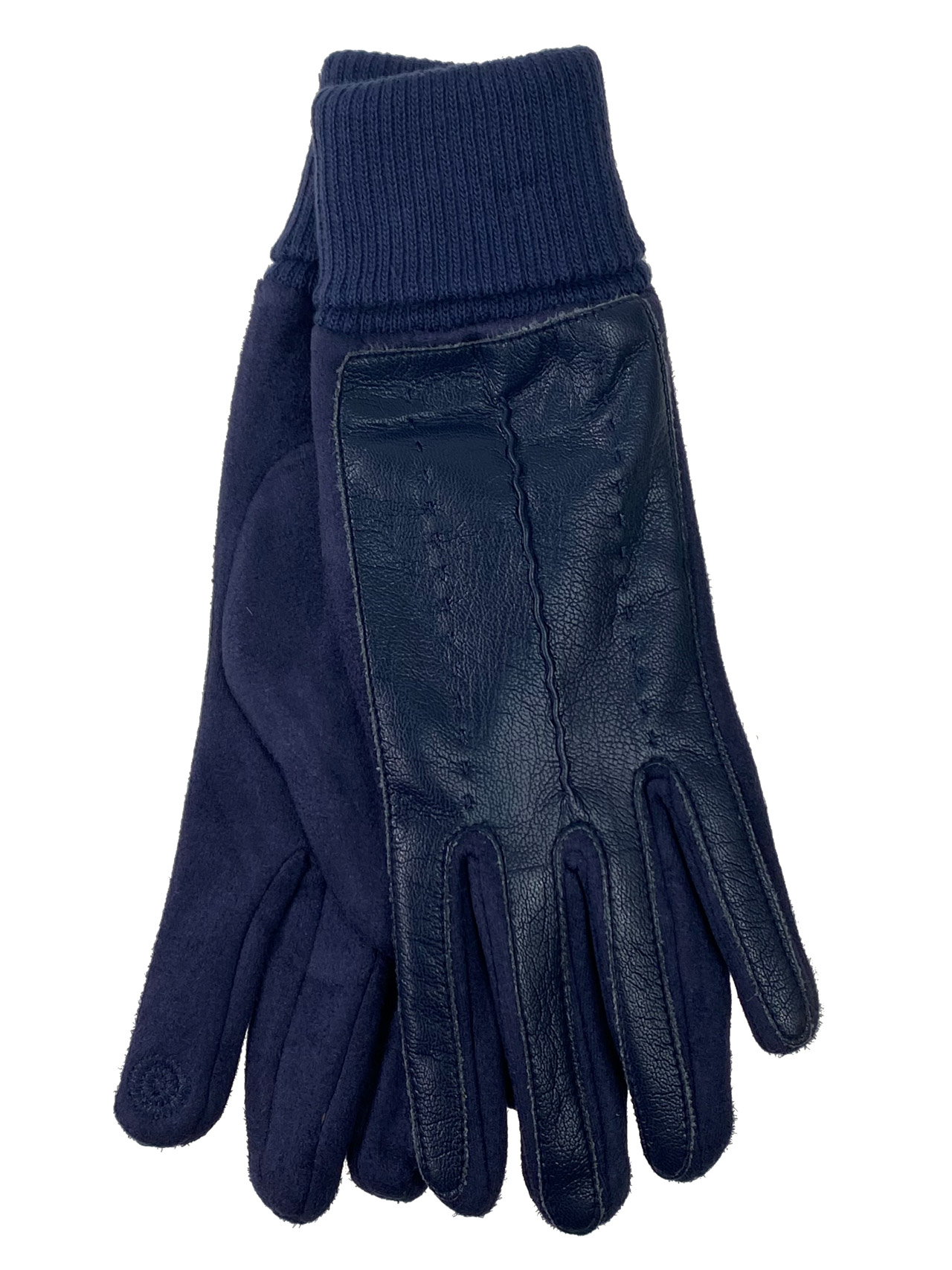 На фото 1 - Кожаные женские перчатки на флисе, цвет синий