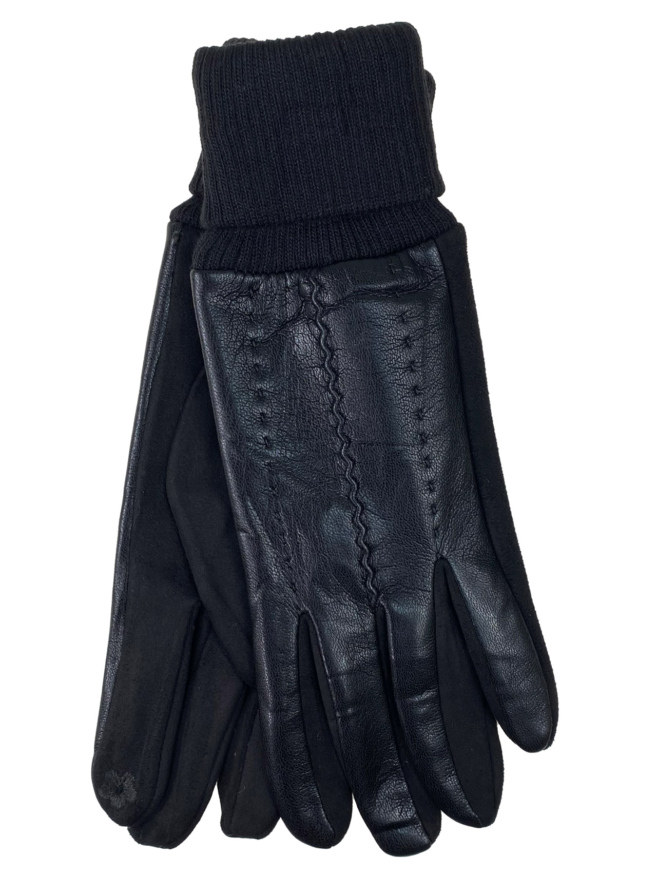На фото 1 - Элегантные демисезонные перчатки из кожи и велюра, цвет черный