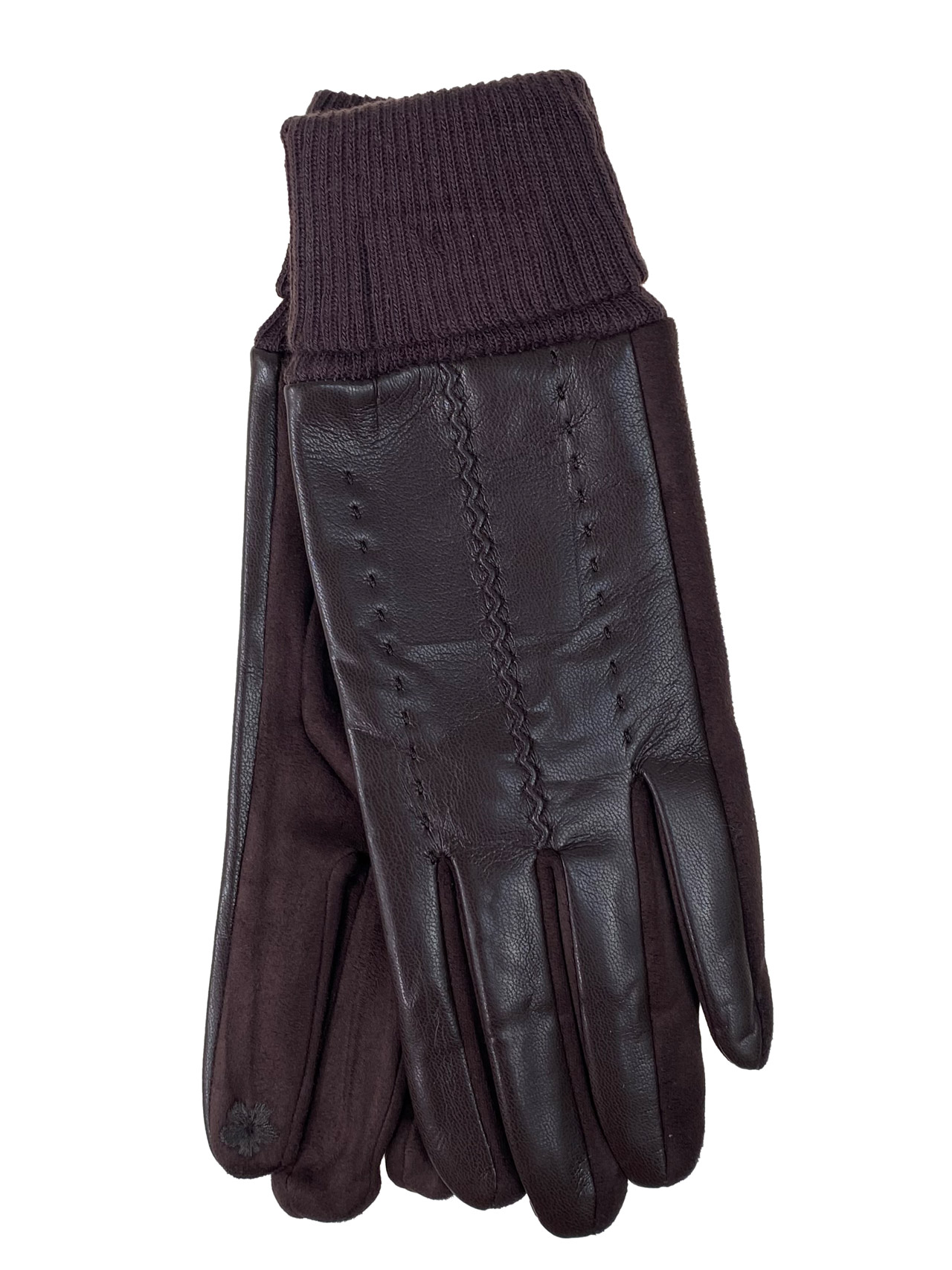 На фото 1 - Элегантные демисезонные перчатки из кожи и велюра, цвет шоколад