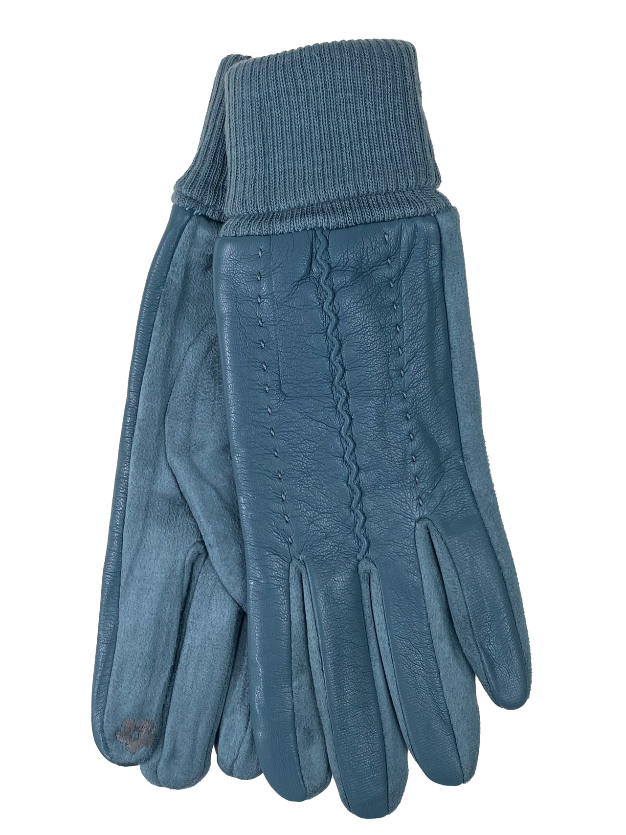 На фото 1 - Элегантные демисезонные перчатки из кожи и велюра, цвет голубой
