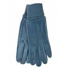 На фото 1 - Элегантные демисезонные перчатки из кожи и велюра, цвет голубой