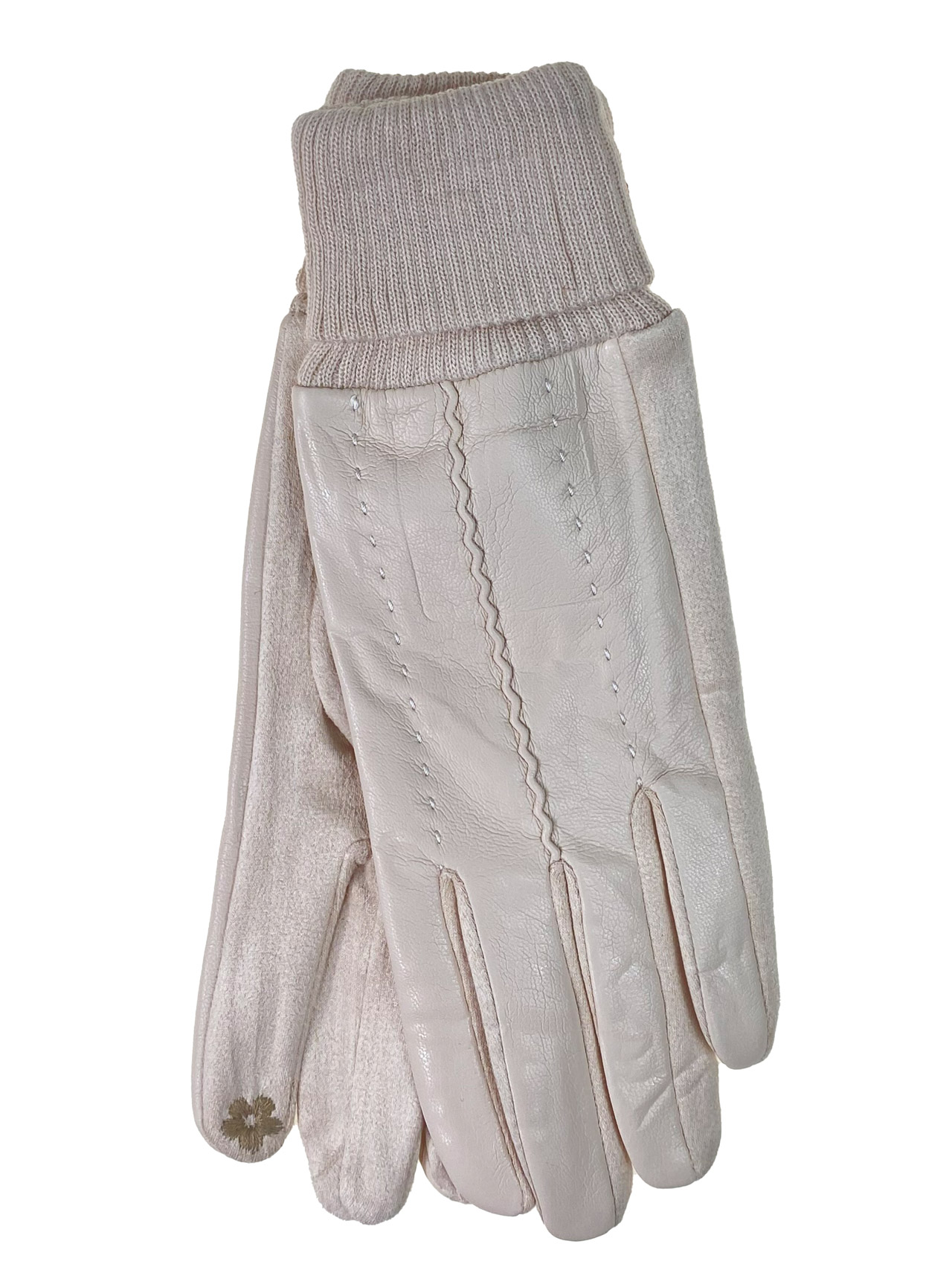 На фото 1 - Элегантные демисезонные перчатки из кожи и велюра, цвет белый