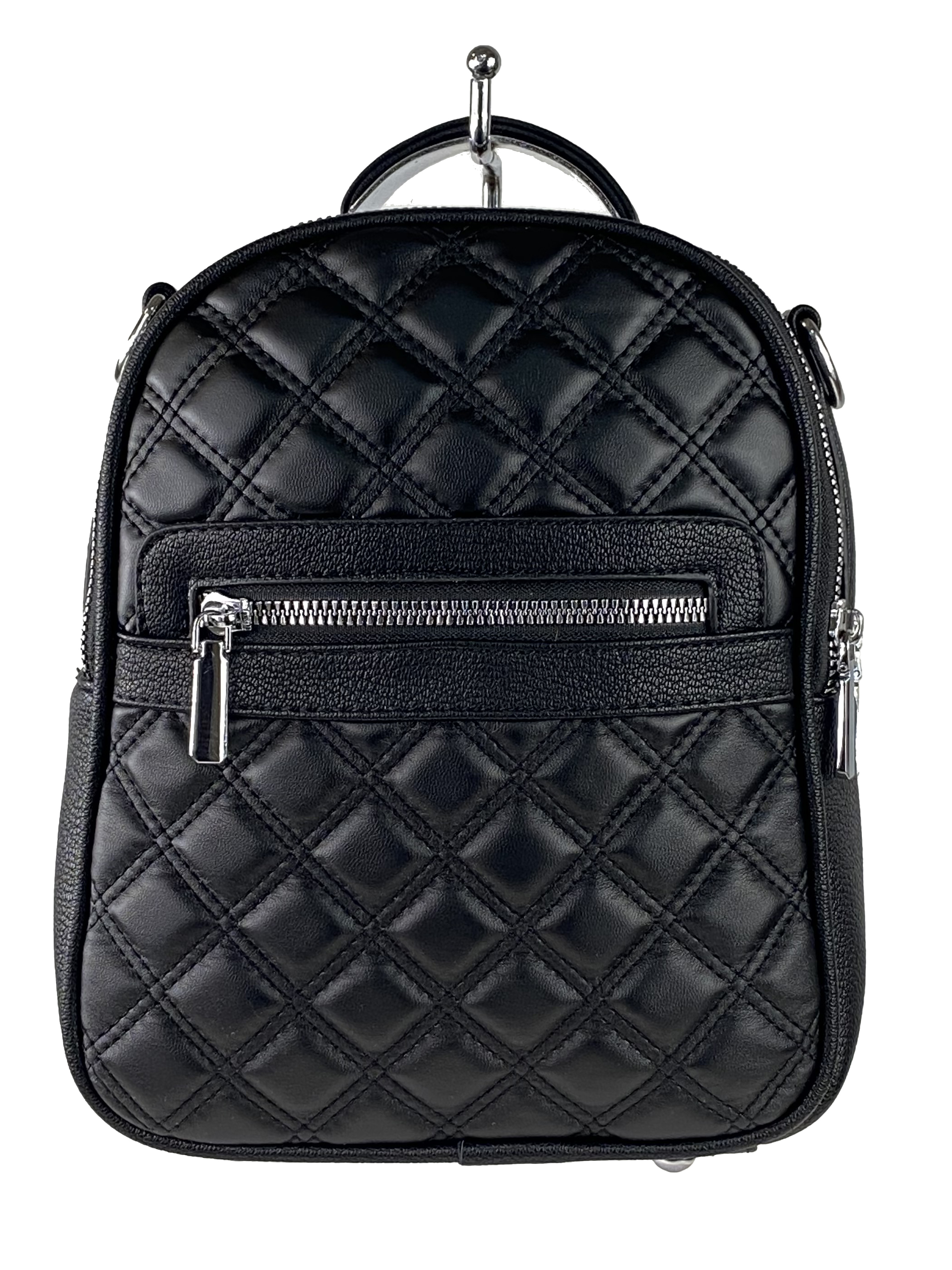 На фото 2 - Женская стёганая сумка-рюкзак из искусственной кожи, цвет чёрный