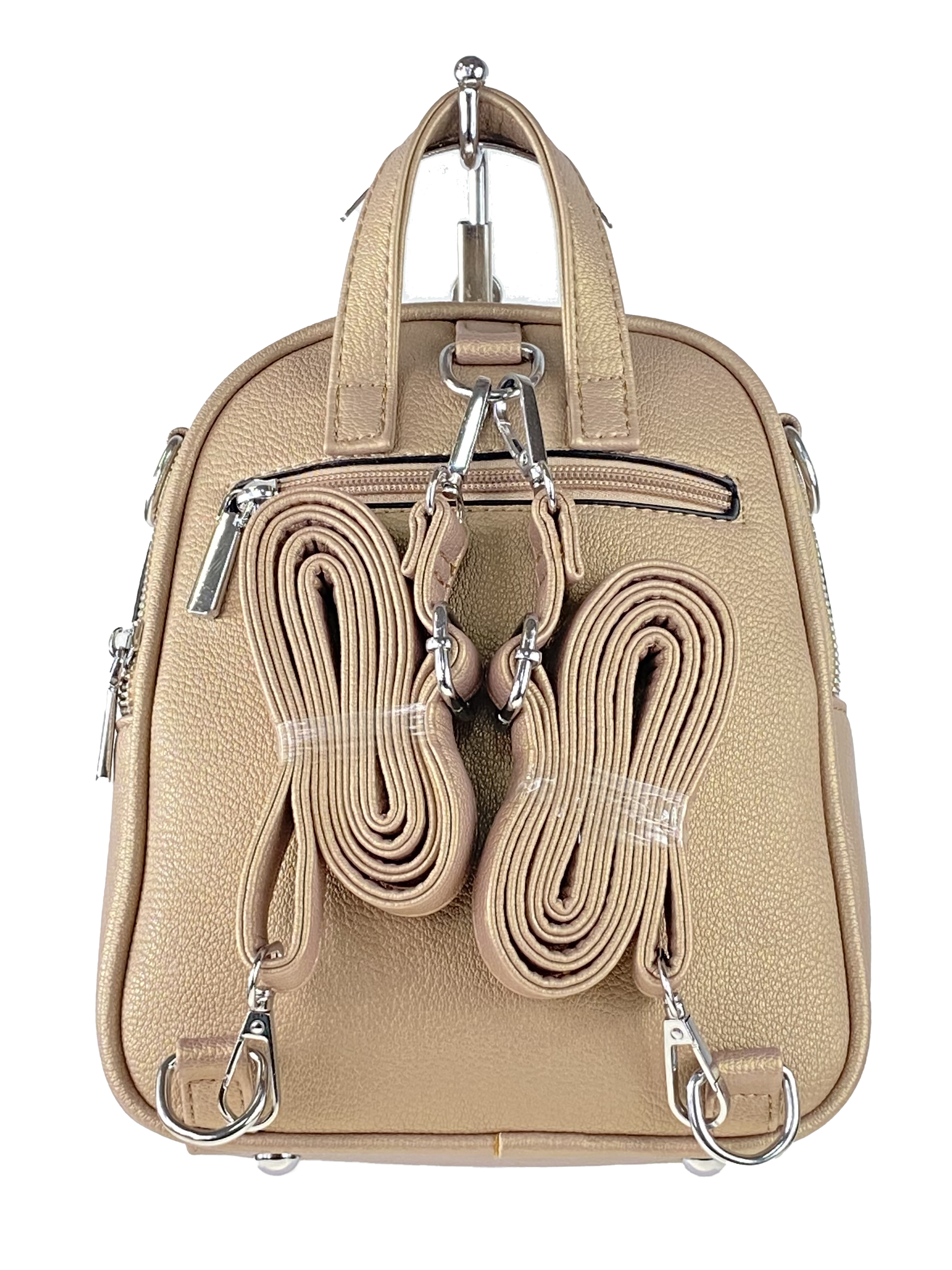На фото 3 - Женская стёганая сумка-рюкзак из искусственной кожи, цвет бежевый