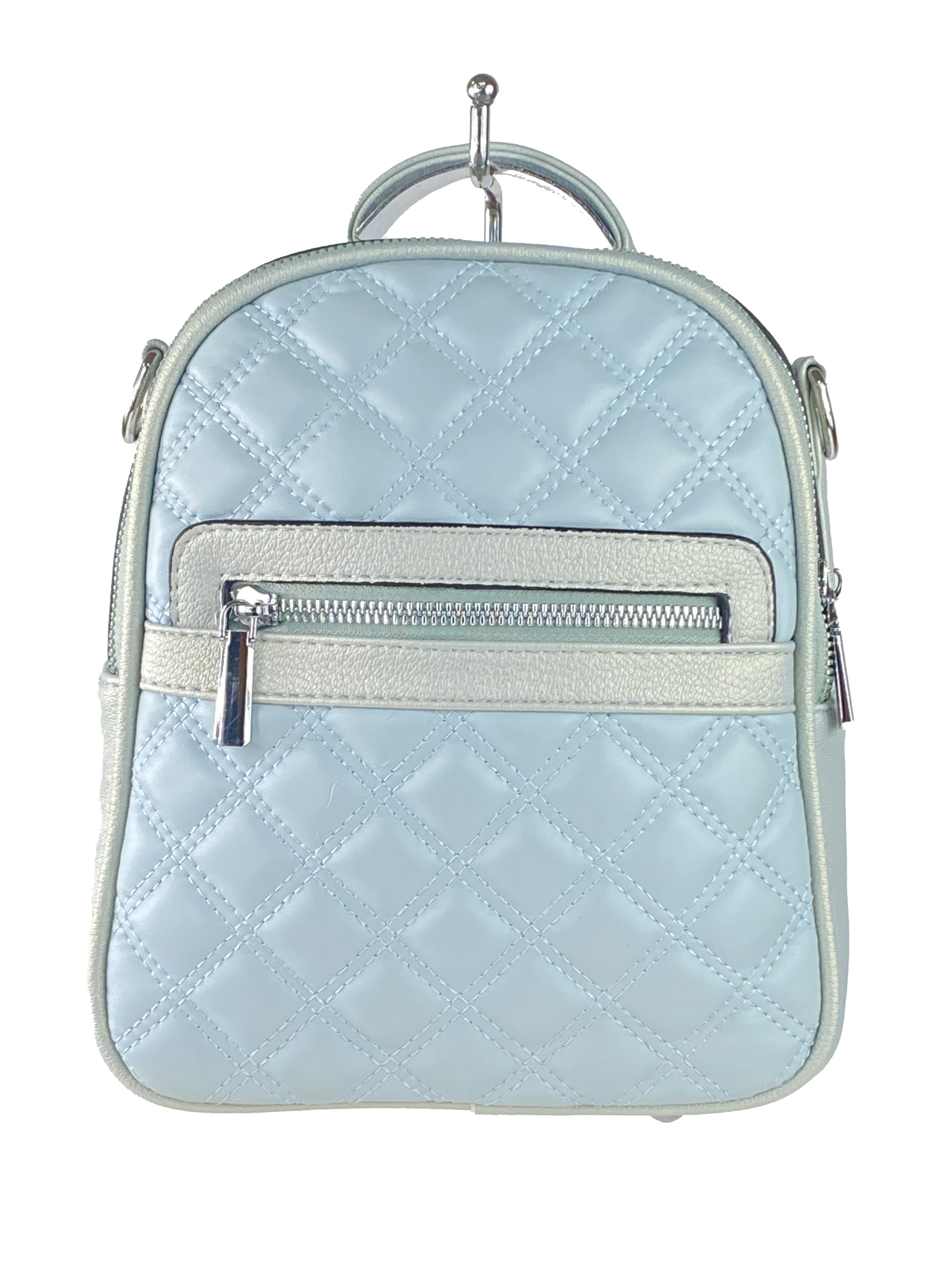 На фото 2 - Женская стёганая сумка-рюкзак из искусственной кожи, цвет светло-бирюзовый