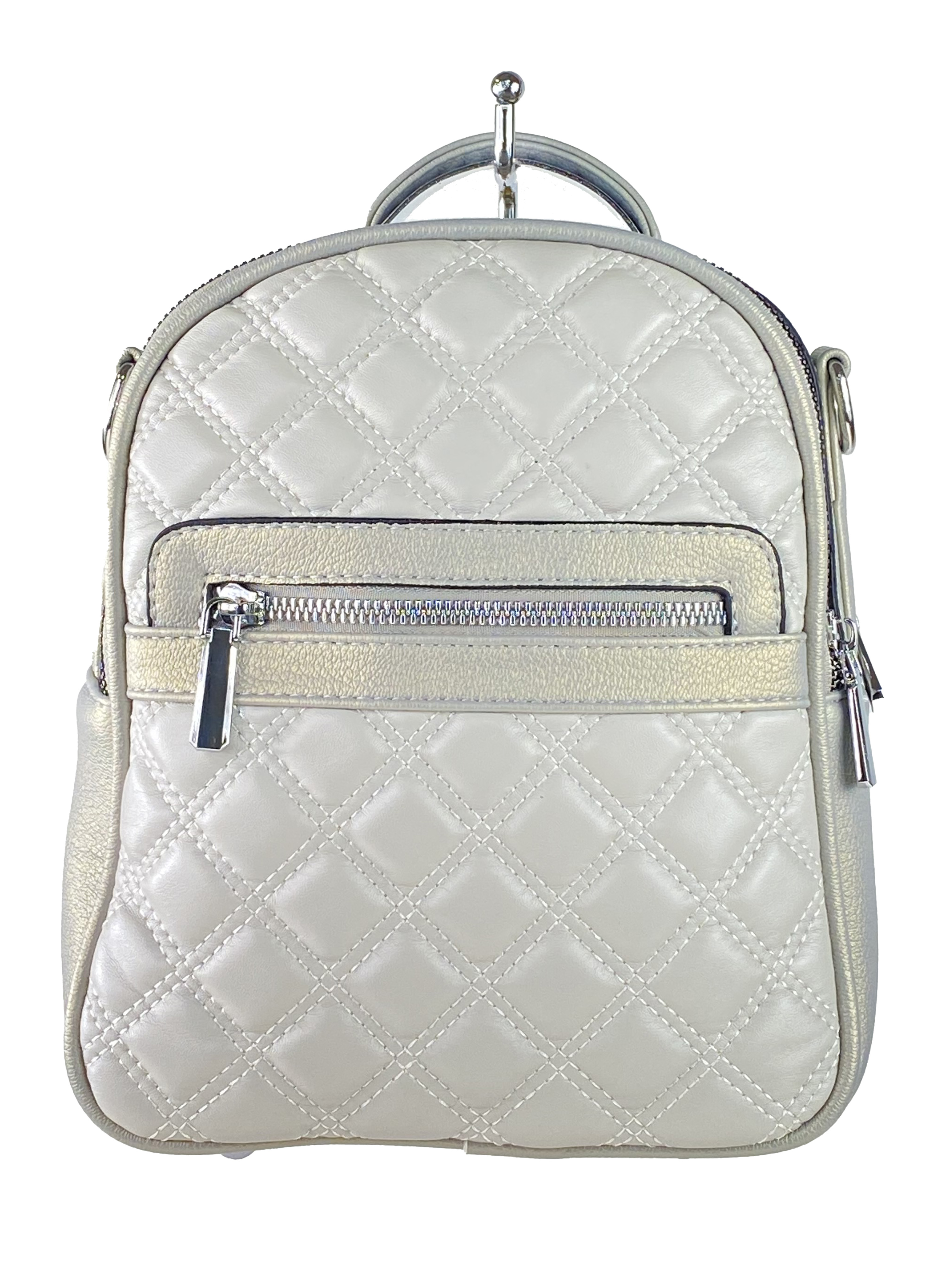 На фото 2 - Женская стёганая сумка-рюкзак из искусственной кожи, цвет серебристый