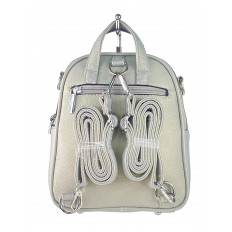 На фото 3 - Женская стёганая сумка-рюкзак из искусственной кожи, цвет серебристый