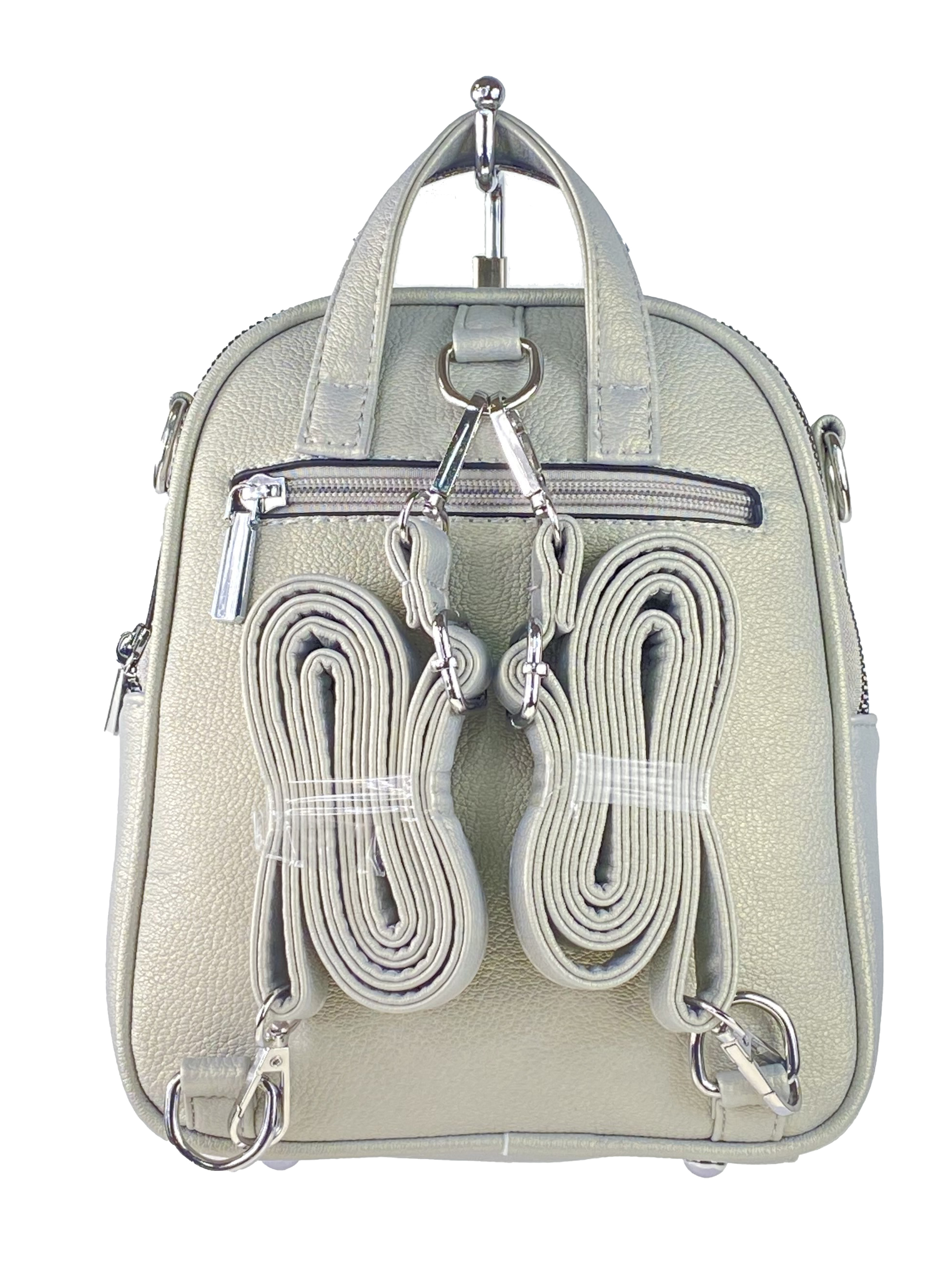 На фото 3 - Женская стёганая сумка-рюкзак из искусственной кожи, цвет серебристый