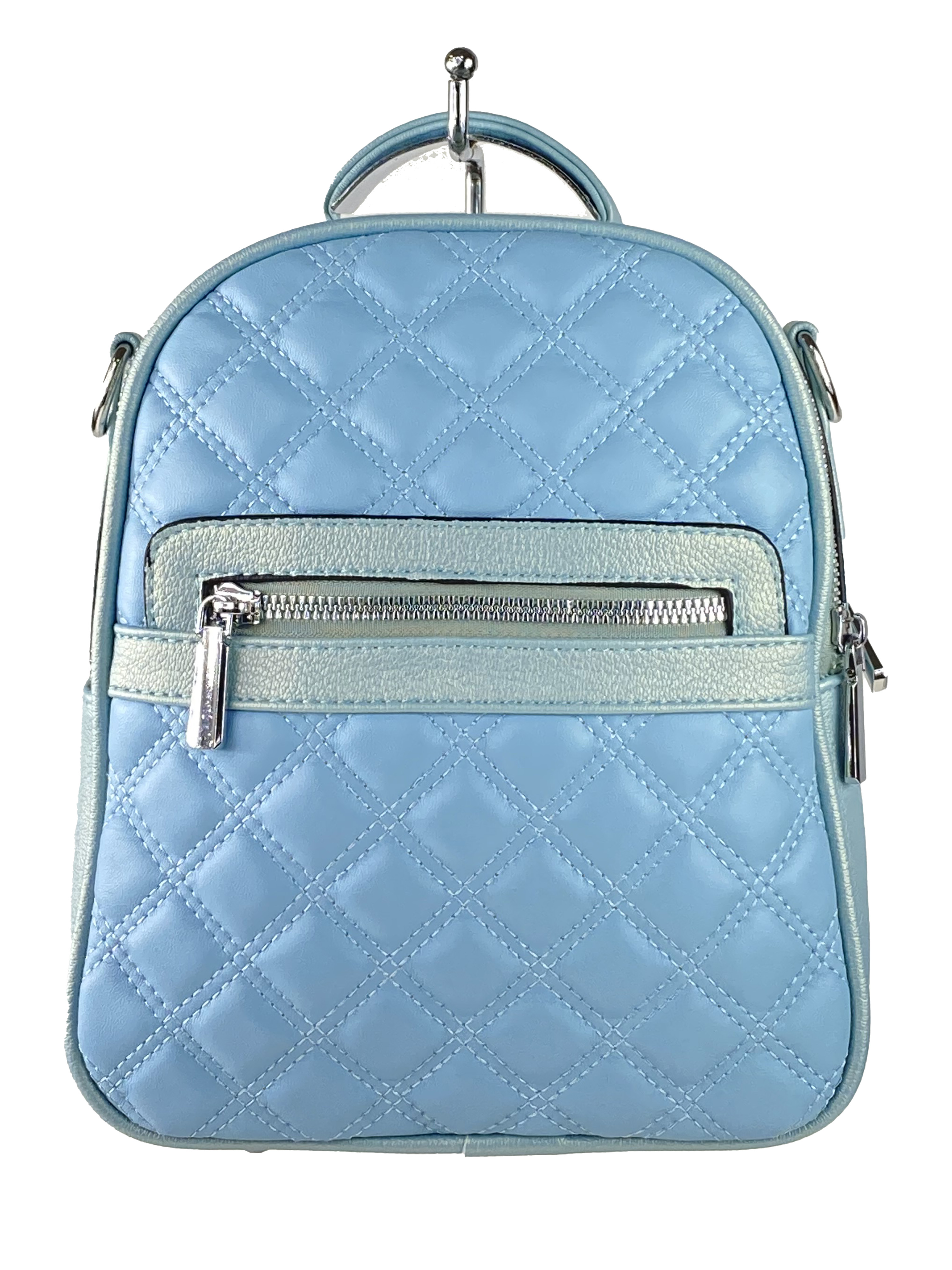 На фото 2 - Женская стёганая сумка-рюкзак из искусственной кожи, цвет голубой