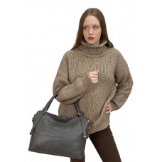 На фото 1 - Женская сумка из натуральной кожи, цвет  серый