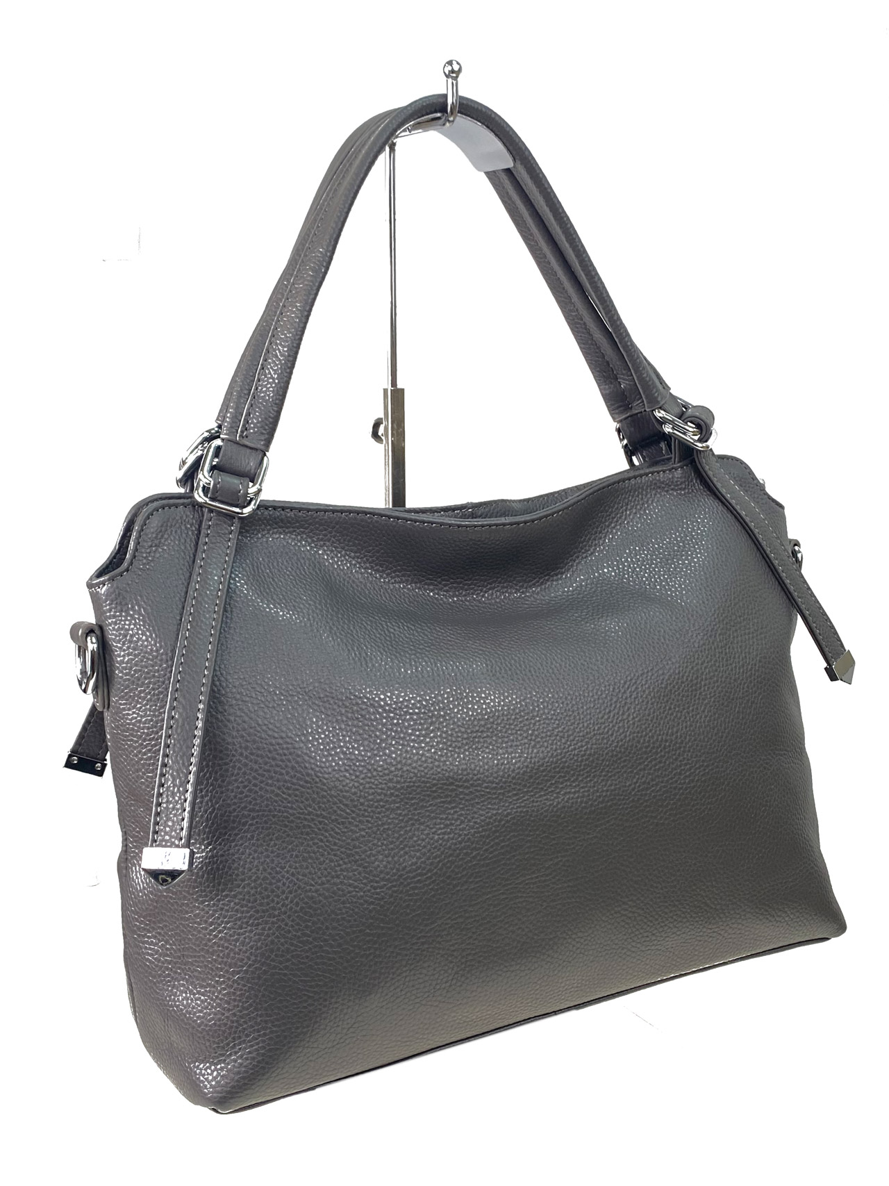На фото 2 - Женская сумка из натуральной кожи, цвет  серый