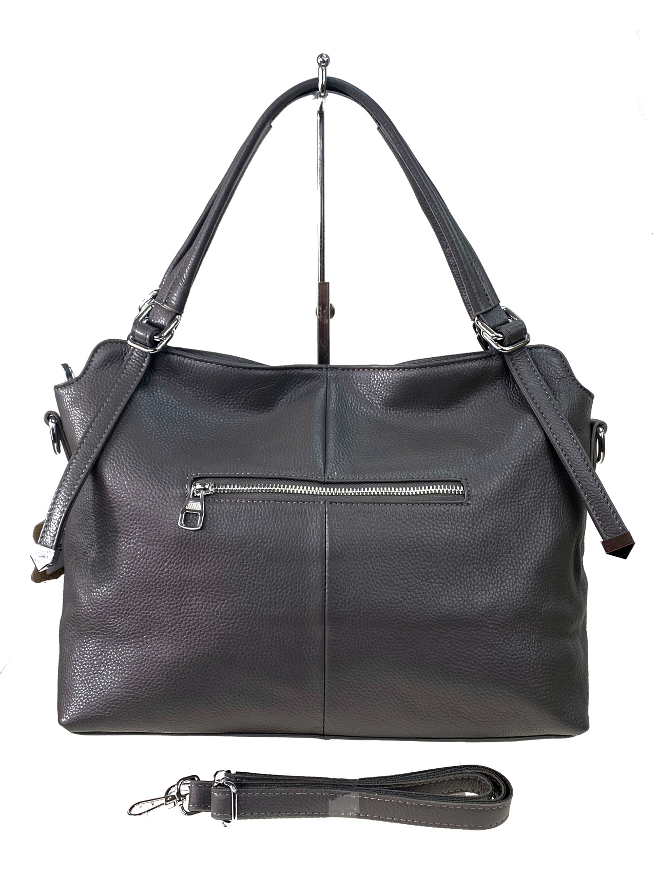 На фото 3 - Женская сумка из натуральной кожи, цвет  серый