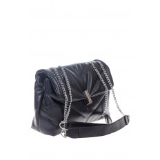 На фото 3 - Женская сумка стеганая с цепочкой из искусственной кожи, цвет черный
