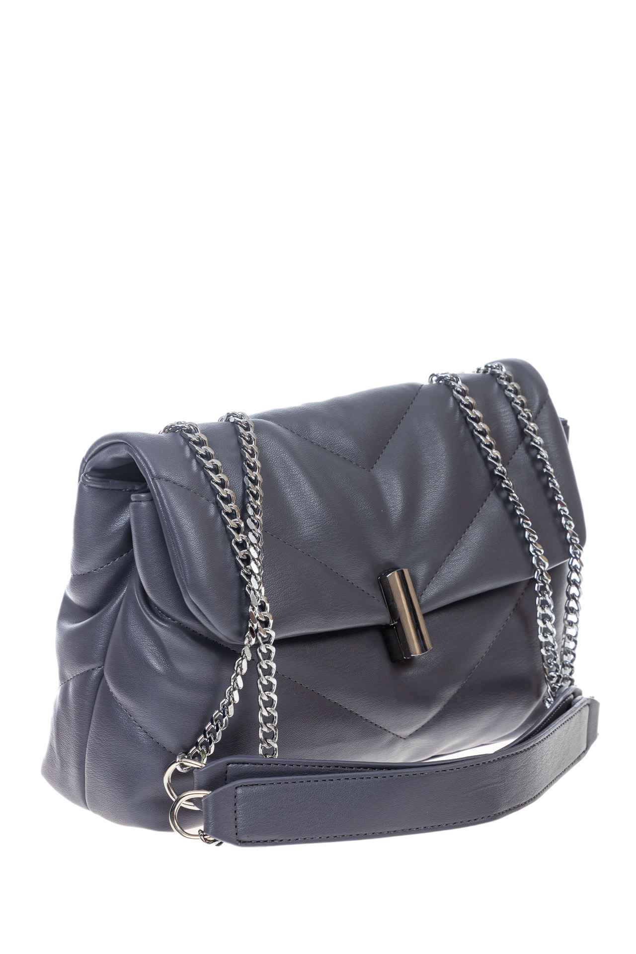 На фото 3 - Женская сумка стеганая с цепочкой из искусственной кожи, цвет графит