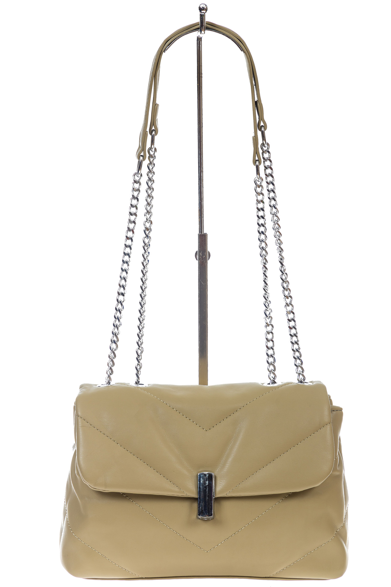 На фото 2 - Женская сумка стеганая с цепочкой из искусственной кожи, цвет хаки