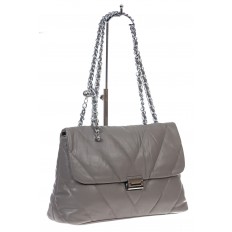 На фото 3 - Женская сумка стеганая с цепочкой из искусственной кожи, цвет серый