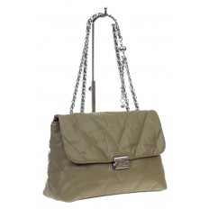 На фото 3 - Женская сумка стеганая с цепочкой из искусственной кожи, цвет зеленый