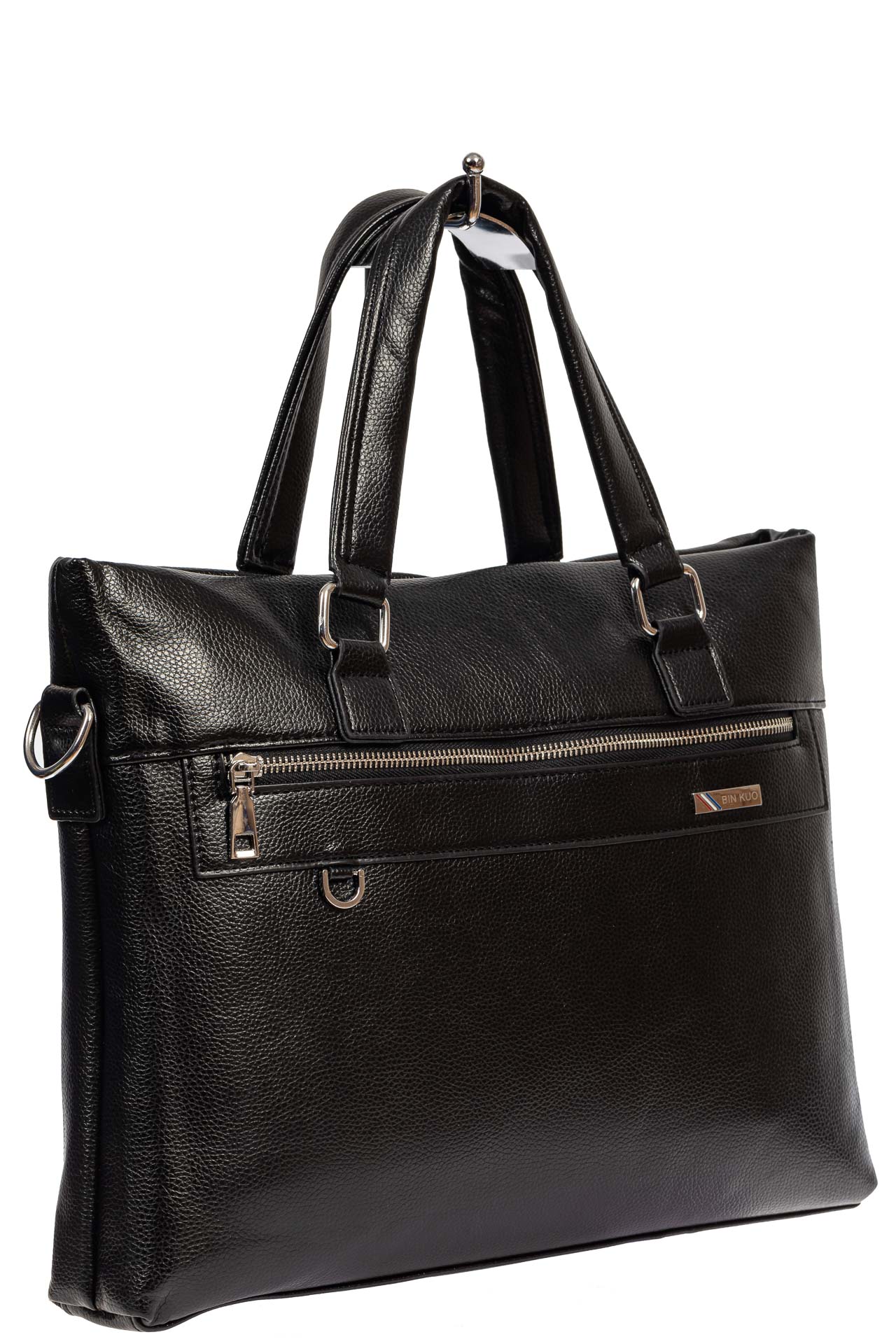 На фото 1 - Деловая сумка с карманом для ноутбука и ключницей из искусственной кожи, чёрная 