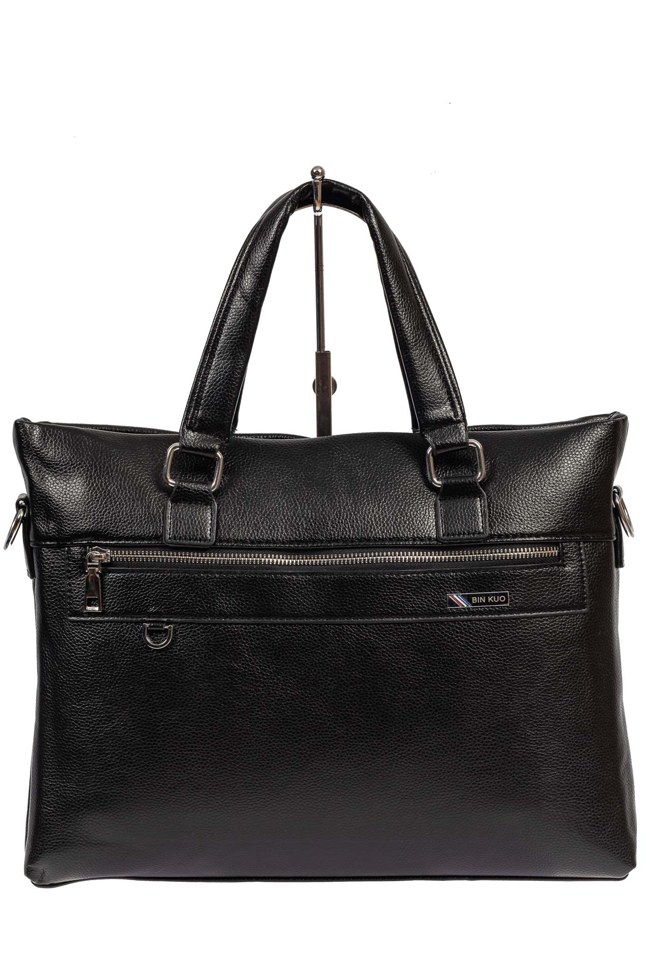 На фото 2 - Деловая сумка с карманом для ноутбука и ключницей из искусственной кожи, чёрная 