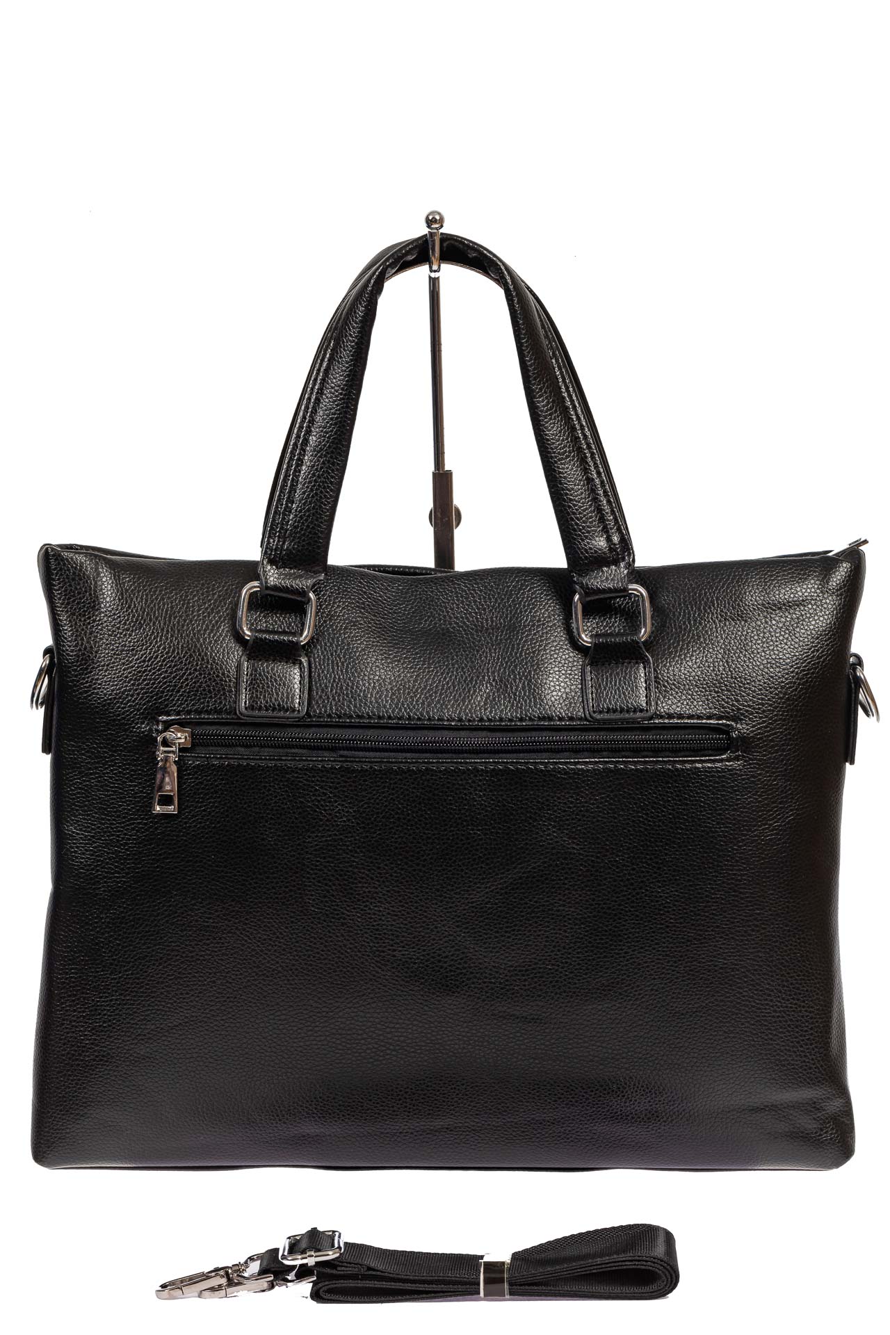 На фото 3 - Деловая сумка с карманом для ноутбука и ключницей из искусственной кожи, чёрная 