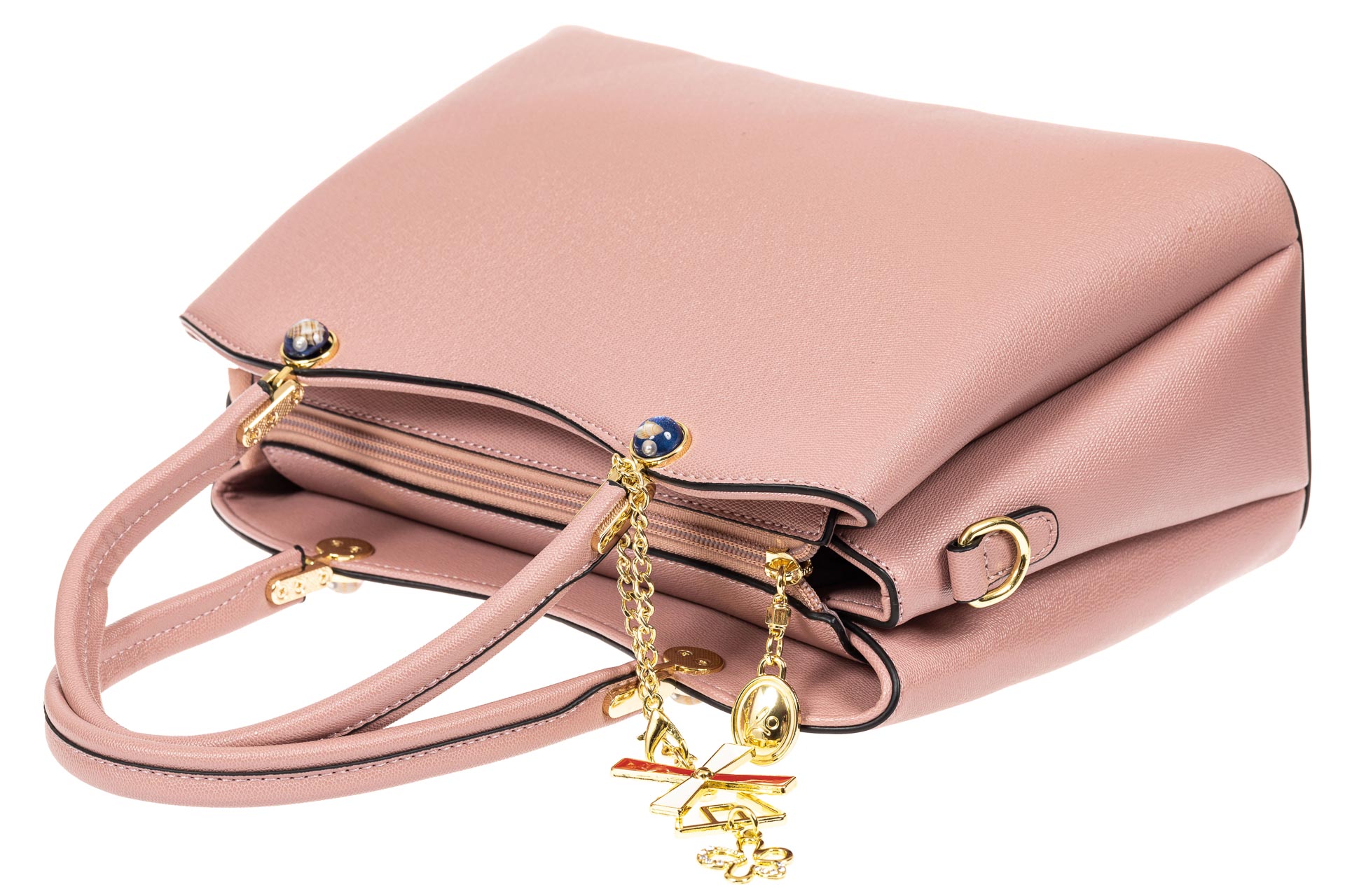 На фото 4 - Женская сумка тоут из кожзама с металлической подвеской, цвет розовый