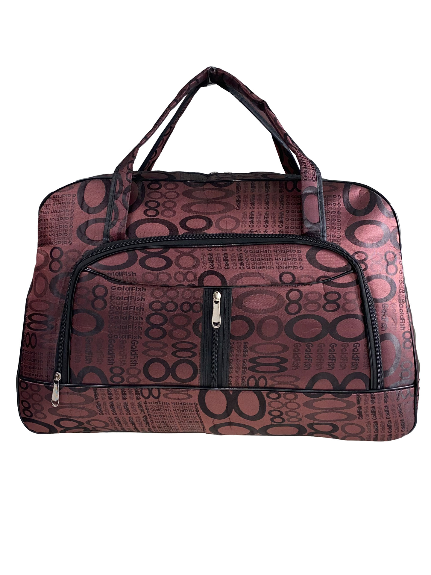 На фото 2 - Женская дорожная сумка из текстиля с принтом, цвет бордовый