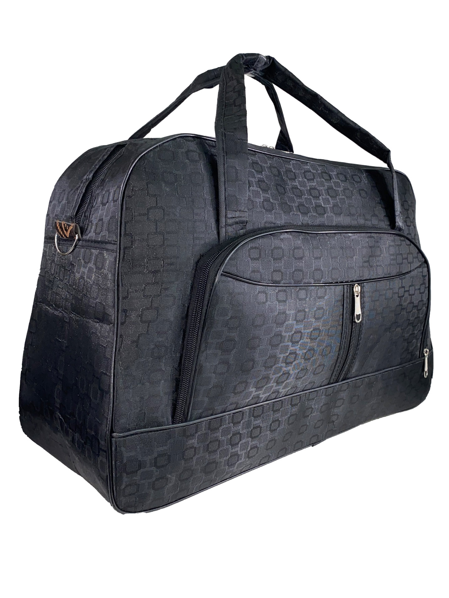На фото 1 - Женская дорожная сумка из текстиля с принтом, цвет черный