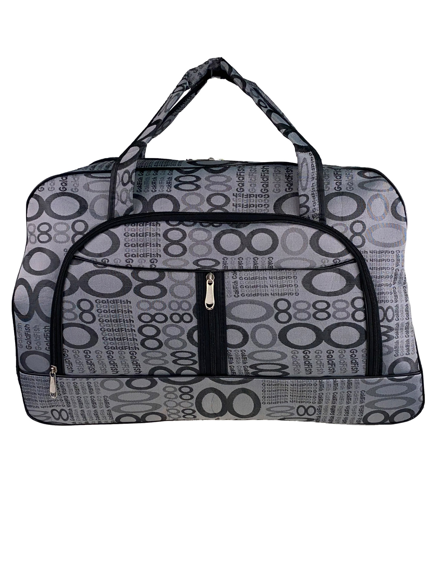 На фото 2 - Женская дорожная сумка из текстиля с принтом, цвет серый