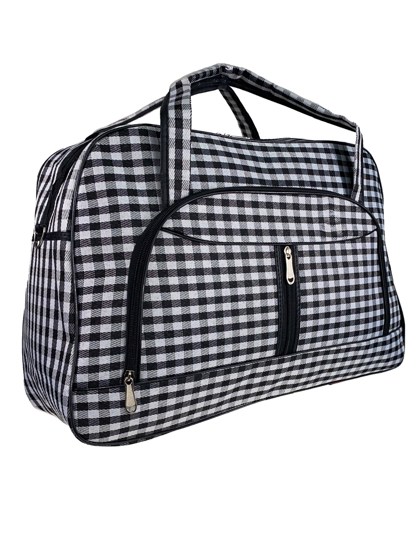 На фото 1 - Женская дорожная сумка из текстиля в чёрно-белую клетку