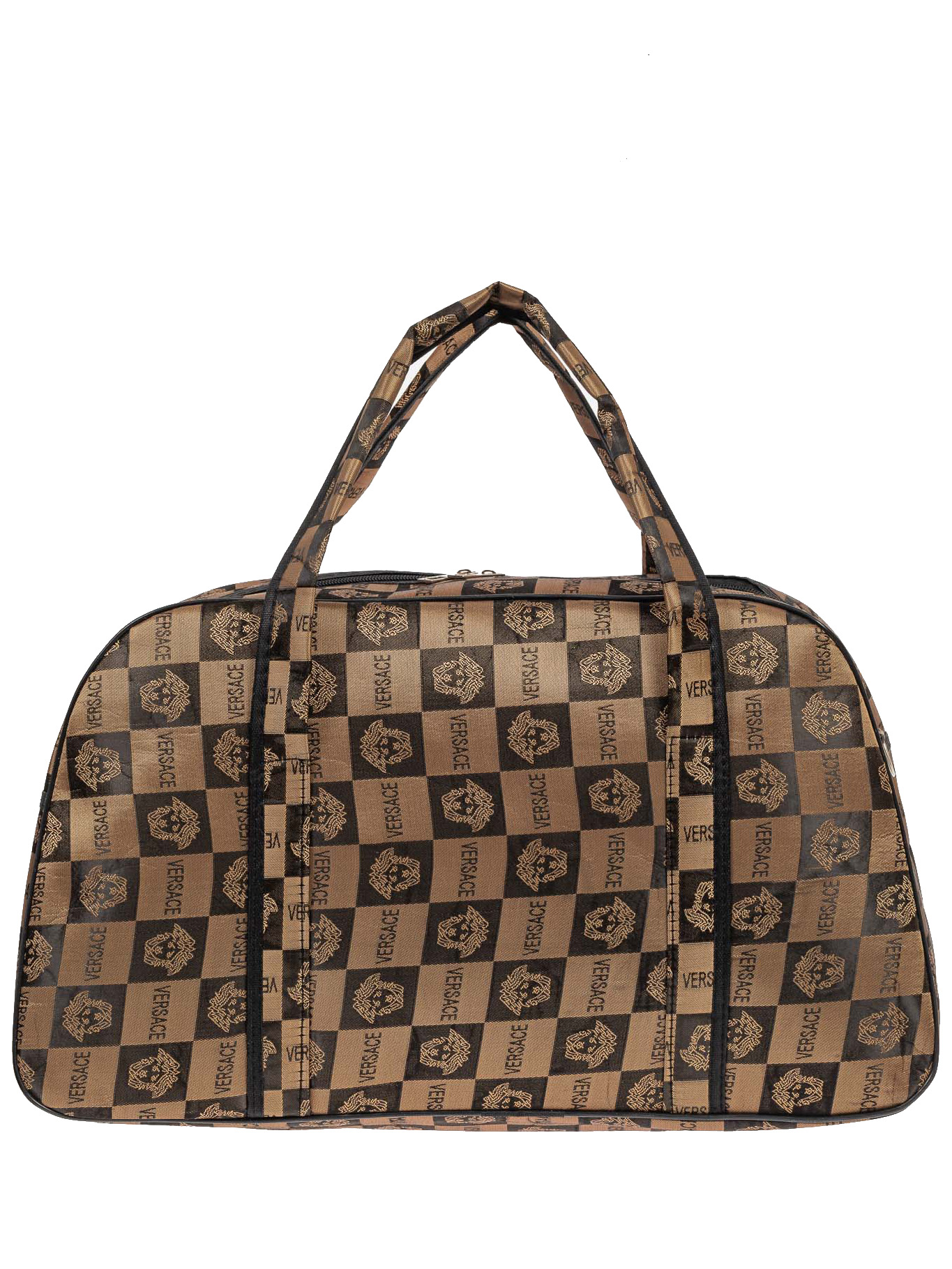 На фото 2 - Багажная текстильная сумка с принтом, цвет коричневый