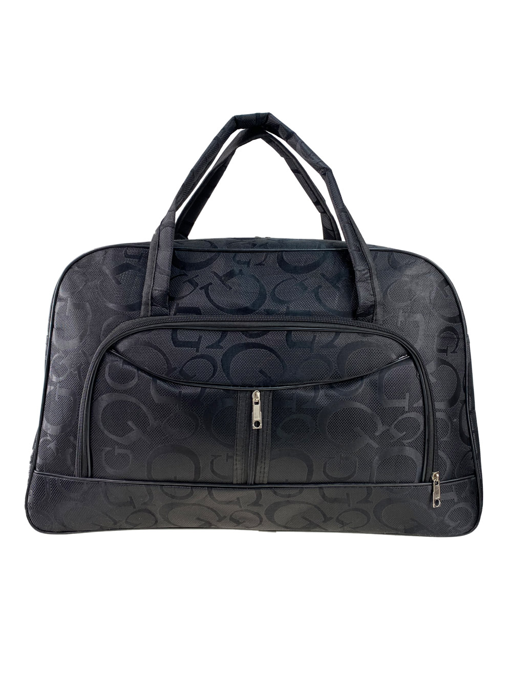 На фото 2 - Женская дорожная сумка из текстиля с принтом, цвет чёрный