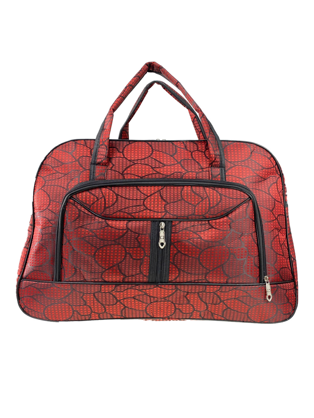 На фото 2 - Женская дорожная сумка из текстиля с принтом, цвет красный