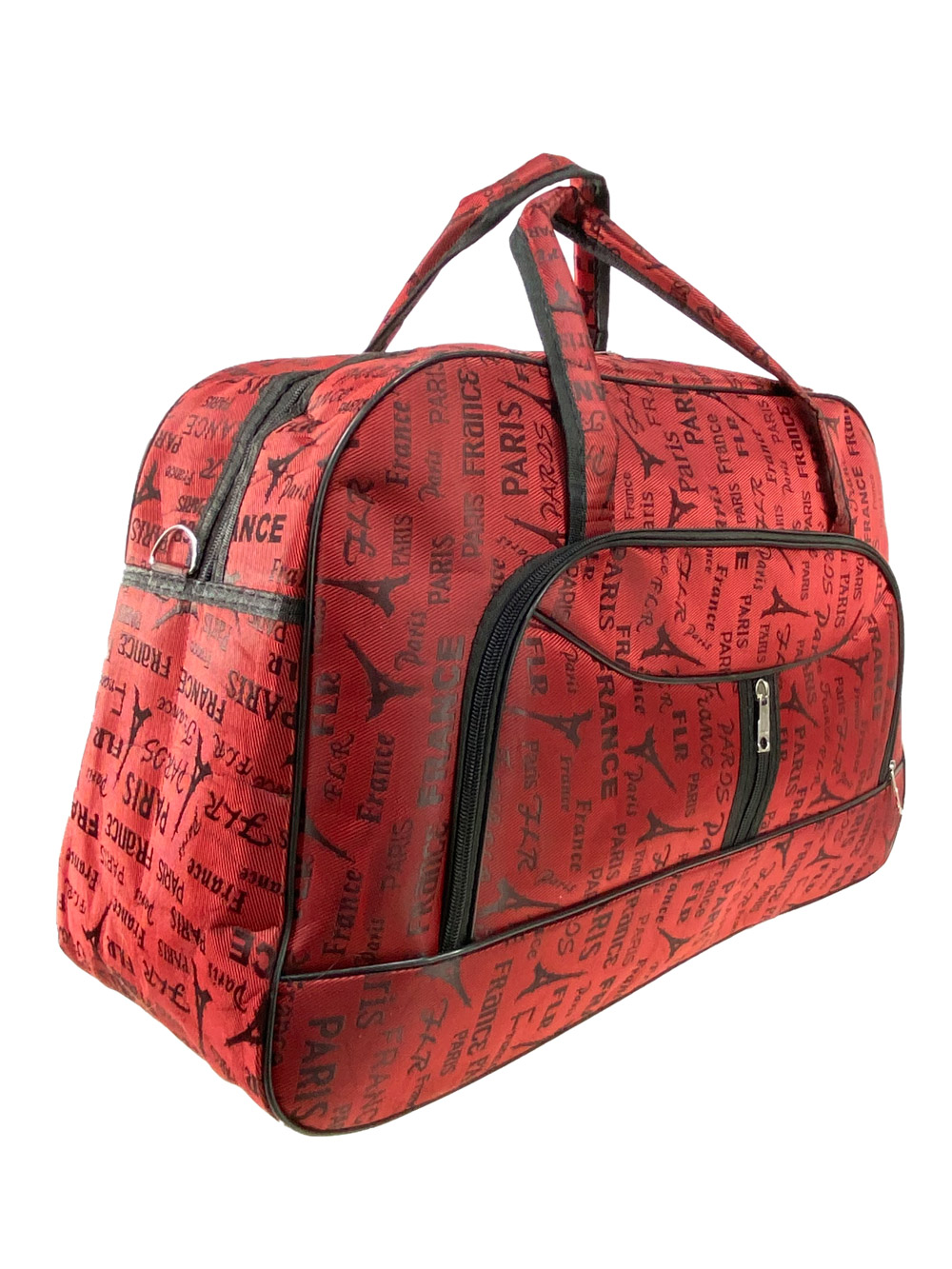На фото 1 - Дорожная текстильная сумка с принтом, цвет красный