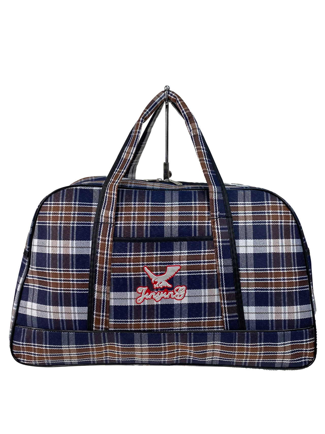 На фото 1 - Дорожная сумка из текстиля, цвет синий с коричневым